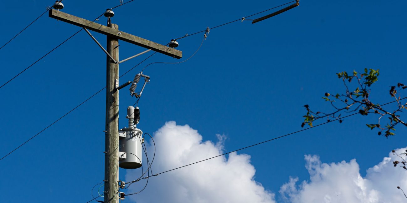 Distribution grid poles and transformer.