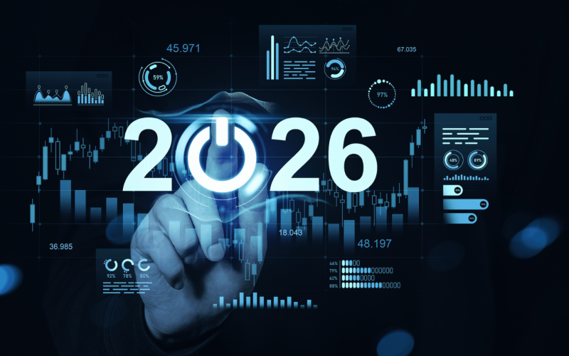 Visual of 2026 with charts and graphs to represent trends